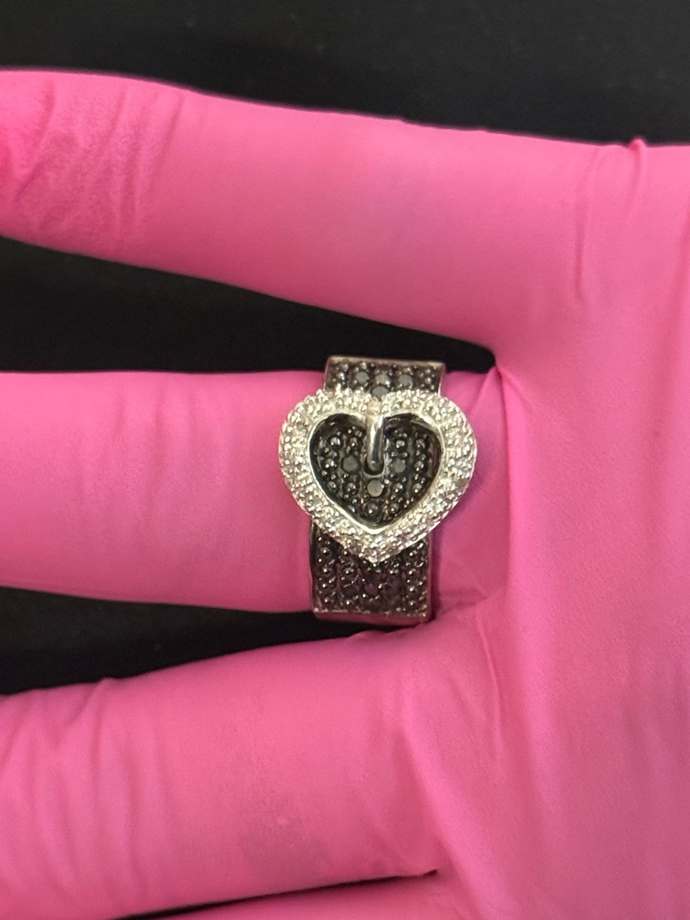 Heart Accent Pavé Ring in Black and Silver